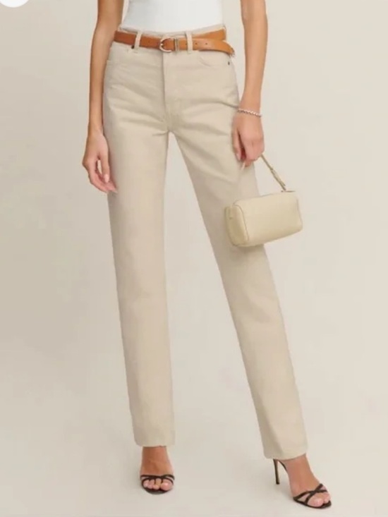 Reformation Denim - Reformation High-Rise Straight Jeans in Beige Off White